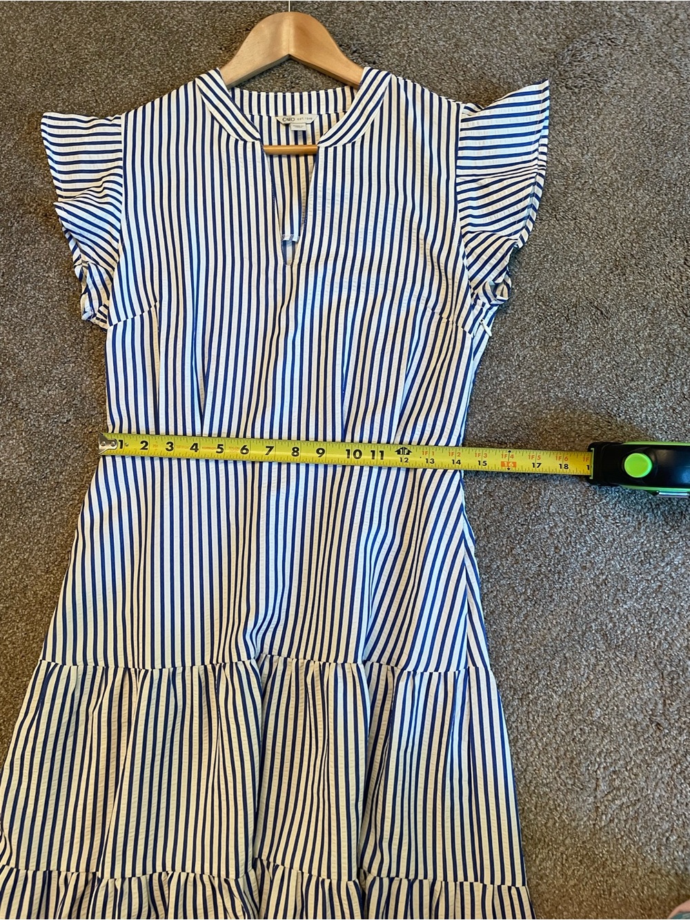 Cato Blue and White Striped Tiered Midi Dress V-Neck Size S nautical resortwear - Picture 7 of 9